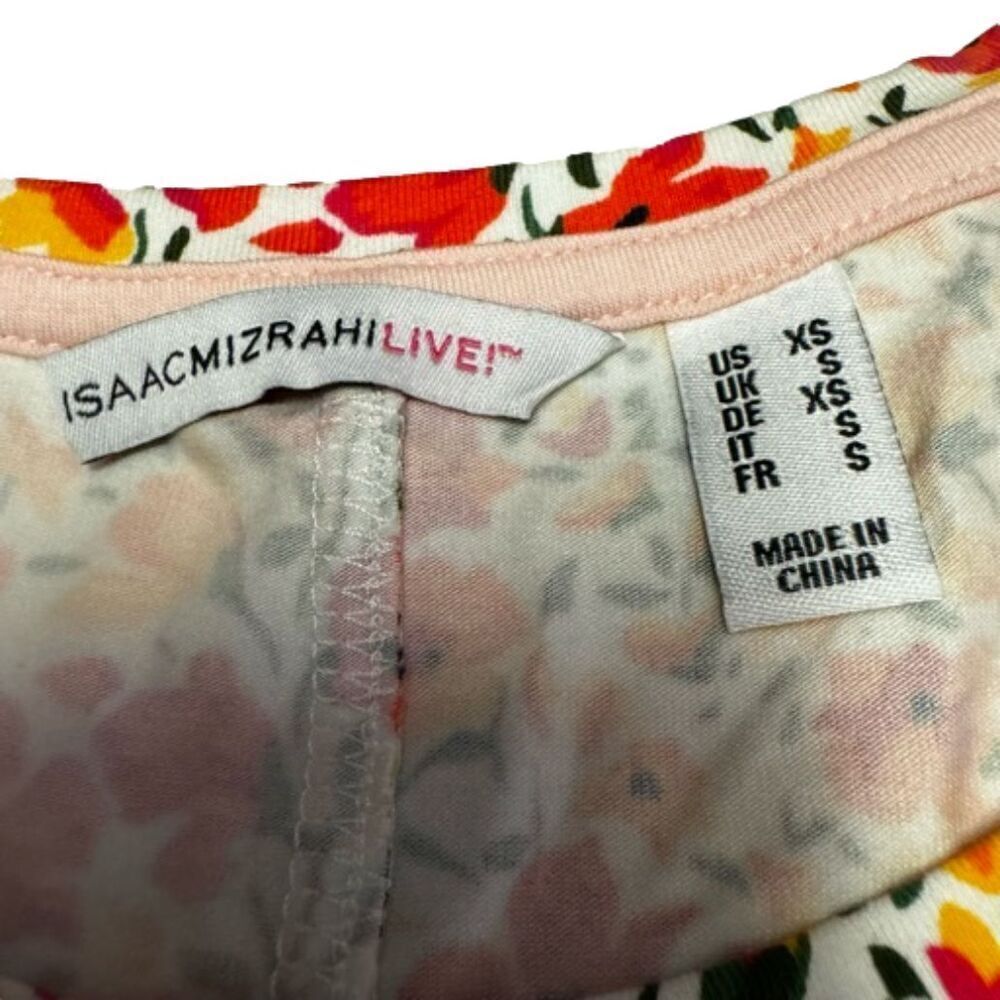 Isaac Mizrahi Live Orange Yellow Floral Short Sleeve A Line Dress Pockets SizeXS - Picture 5 of 12